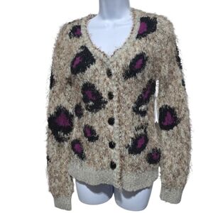 LEIFSDOTTIR Brown/mult-color Eyelash Knitted Sweater Cardigan XS